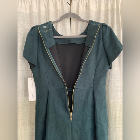 NEW Calvin Klein 12 Green Suede Sheath Dress - Picture 3 of 8